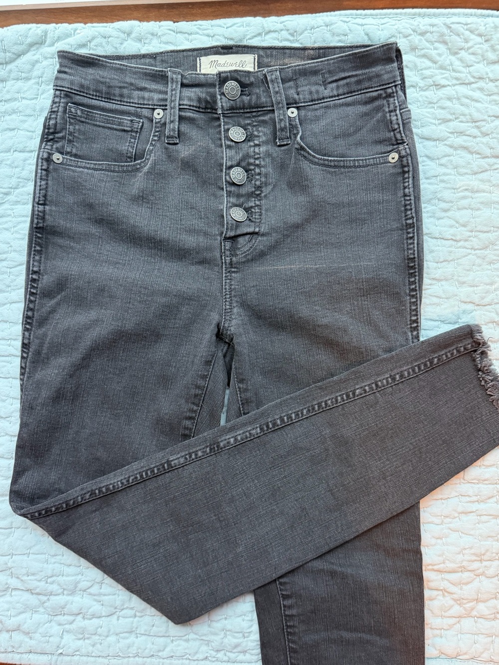 Madewell 10" High-Rise Skinny Jeans Button Fly Frayed Hem Washed Black Size 26